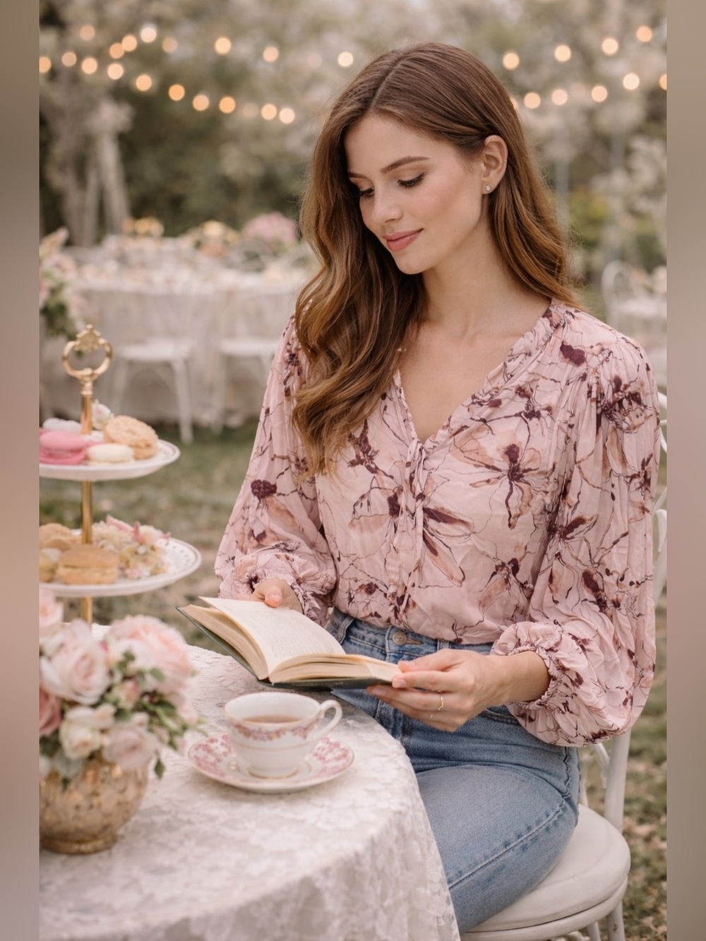 By Anthropologie Abstract Floral Blouse Romantic Poet Bishop Sleeve Blouse Top M